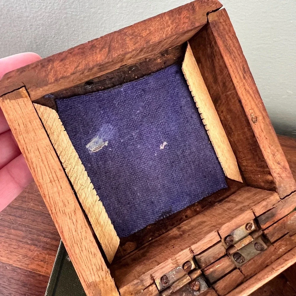 Vintage Hand Carved Wood Jewelry Box With  Inlay Floral Trinket Box Cottage Boho